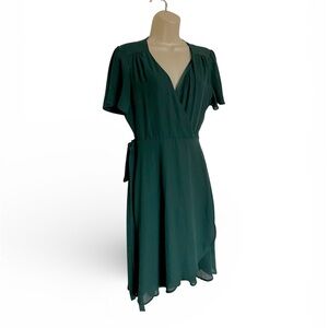 Lulus Rise to the Occasion Emerald Green Midi Wrap Dress Size Medium